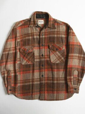 Rare Vintage 60s Madewell Wool CPO Brown Plaid Flannel Anchor Buttons